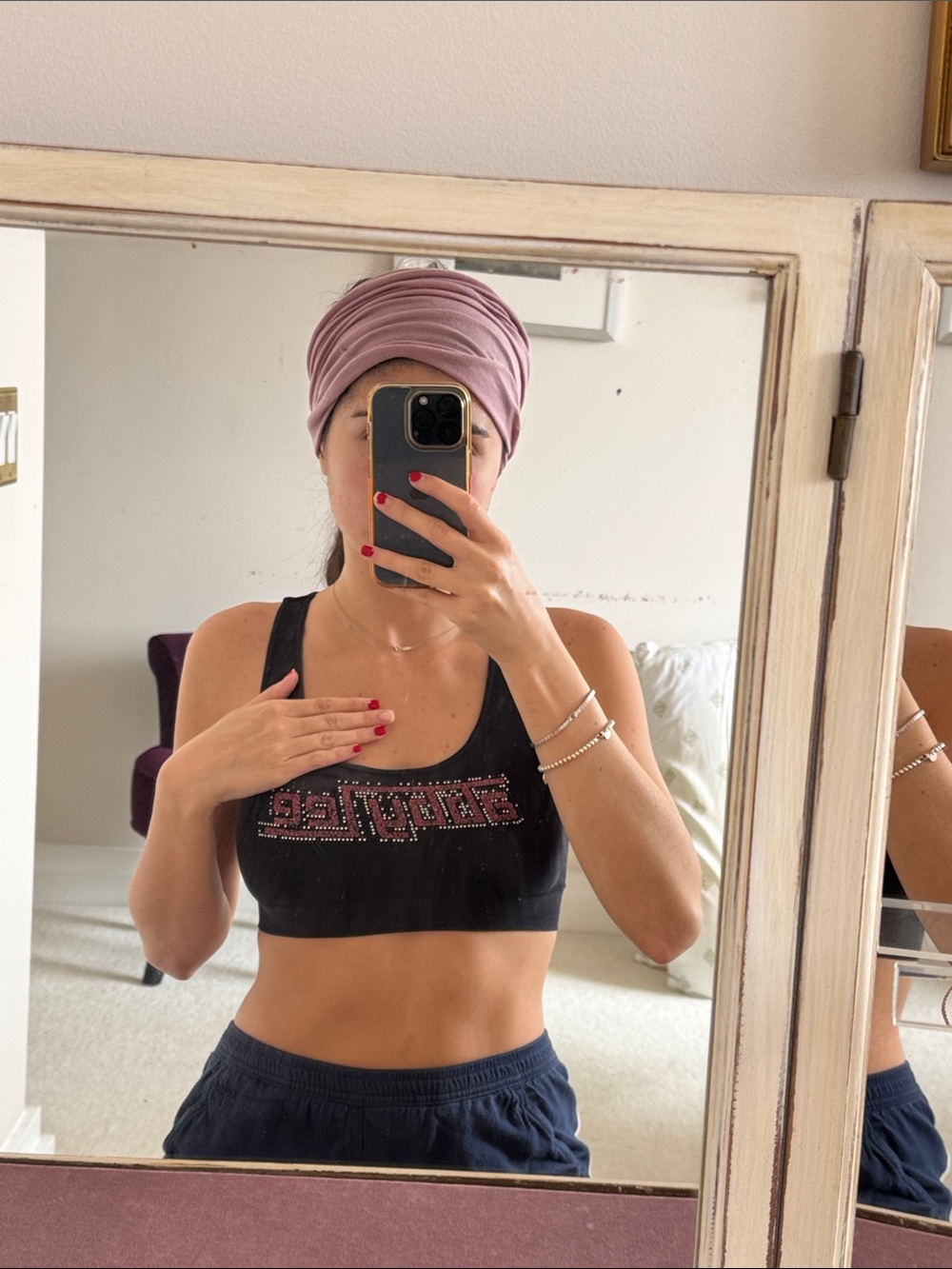 Rhinestone Logo Black Sports Bra - Unbranded